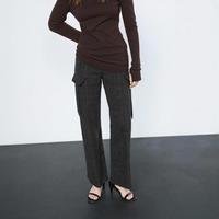 ZARA 女士轻奢格纹多袋工装长裤