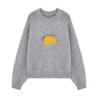 Basic House/百家好卡通刺绣圆领毛衣女冬季套头加厚针织上衣