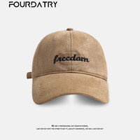 FOURDATRY麂皮绒宽檐帽子女秋冬字母刺绣百搭棒球帽日系复古休闲鸭舌帽 518卡其色 均码 可调节