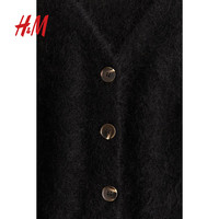 H&M女装毛针织衫秋季马海毛长袖柔软针织羊毛开衫1255467 黑色 160/88 S