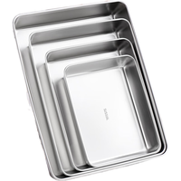 卡汐沐316L不锈钢方盘食品级托盘备菜盘带盖提拉米苏模具长方形盘子方盆 316平底盘33*28* 6.4cm