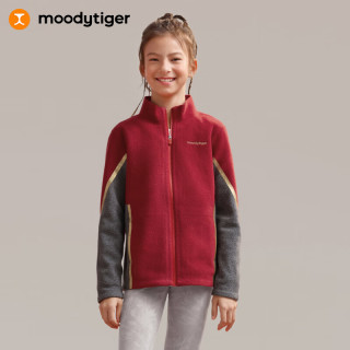 moodytiger【新年系列】儿童暖皮衣拒水保暖26年男女童柔软舒适立领外套 暗红色 120