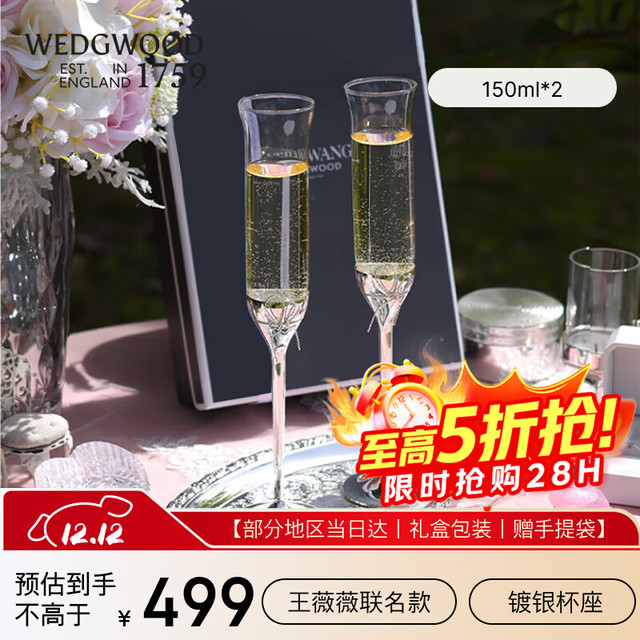 WEDGWOOD 威基伍德 Vera Wang 爱之结绳 银色香槟杯 对杯
