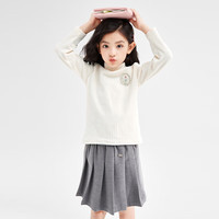 笛莎(DEESHA)童装女童2025中大童甜美基础百搭半高领坑条多色打底衫 米色 120