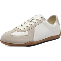 百丽 百搭学院风德训鞋女2026春新质感真皮薄底休闲板鞋B2985AM6 白色/杏 36 (230mm)