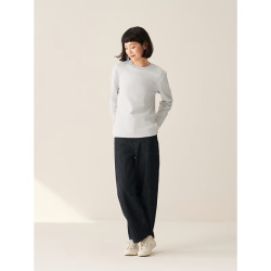 無印良品 MUJI 女式双罗纹织圆领长袖T恤 浅灰色 M