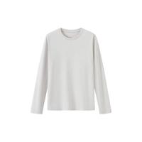 無印良品 MUJI 女式 双罗纹织 圆领长袖T恤 浅灰色 M