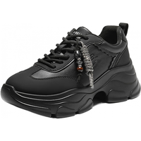 百丽 时尚挂扣皮面老爹鞋女2026春新厚底增高运动风休闲鞋B2981AM6 黑色 37 (235mm)