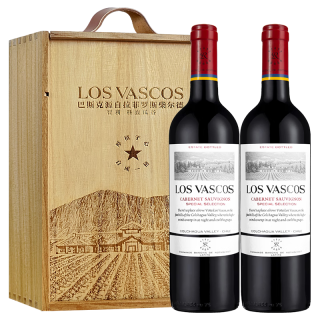 LOS VASCOS 巴斯克酒庄 科尔查瓜卡本尼苏维翁干型红葡萄酒 2瓶*750ml套装 蓝色礼盒装