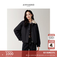 玖姿 ·安娜蔻玖姿安娜蔻摩登巴恩风颗粒绒翻领廓形短款鸭绒羽绒女2025冬季 丈青 L