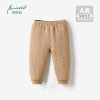 棉棉柔 男宝宝开裆裤秋冬婴儿裤子冬季婴幼儿保暖裤纯棉儿童秋裤夹棉男童 柿子棕 80cm