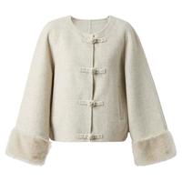 三彩 【月烟如梦】冬季新中式双面呢大衣短圆领盘扣外套女C