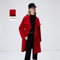 朗姿 纯羊毛复古风衣式毛呢大衣气质高级感呢外套冬款女