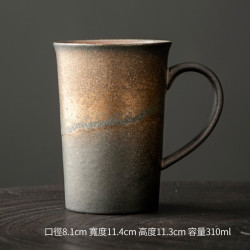 日式粗陶咖啡杯复古大容量马克杯家用办公室小众设计陶瓷水杯 手作马克杯 300ml
