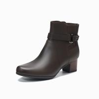 Clarks 粗高跟搭扣英伦风皮靴 261461154A