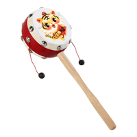 贻贝拨浪鼓婴儿可啃咬6-12个月手摇波鼓宝宝木质羊皮传统儿童新生儿 金蛇 原木羊皮