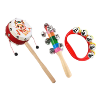 贻贝拨浪鼓婴儿可啃咬6-12个月手摇波鼓宝宝木质羊皮传统儿童新生儿 生肖(原木)棒铃+手握铃