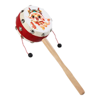 贻贝拨浪鼓婴儿可啃咬6-12个月手摇波鼓宝宝木质羊皮传统儿童新生儿 金龙原木羊皮