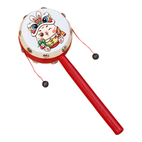 贻贝拨浪鼓婴儿可啃咬6-12个月手摇波鼓宝宝木质羊皮传统儿童新生儿 金蛇 羊皮