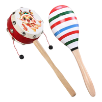 贻贝拨浪鼓婴儿可啃咬6-12个月手摇波鼓宝宝木质羊皮传统儿童新生儿 生肖(原木)+大沙锤