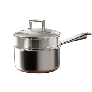 京东京造 纯钛奶锅不粘锅家用煎煮汤锅泡面锅宝宝辅食锅燃气电磁炉通用18cm 赠蒸格 钛锤纹奶锅 18cm