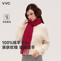 VVC纯羊毛围巾女冬季格纹小披肩围巾保暖围脖 热力红（164cm×50cm）