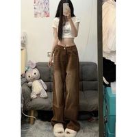 Jret美式vibe风复古阔腿棕色牛仔裤女高腰显瘦宽松直筒裤子高街潮ins 棕色