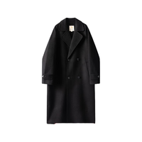 William fox&sons重磅澳毛精纺初剪100%绵羊毛过膝加长款气质双排扣双面羊毛呢大衣 黑色-100%绵羊毛 180/XL