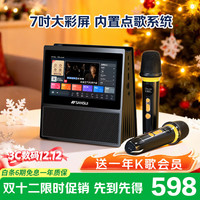 山水 W200歌词音箱k歌话筒麦克风一体式用家庭ktv蓝牙音响便携卡拉OK 黑色