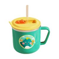 IPCOSI 葆氏 儿童水杯吸管杯宝宝牛奶杯316不锈钢家用喝水学饮杯子 小恐龙绿色