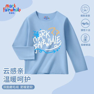 马克华菲（MARK FAIRWHALE）男女童内衣套装秋冬款2025德绒保暖秋衣秋裤儿童加绒打底衫 M炫彩文字蓝色（切口上衣） 110