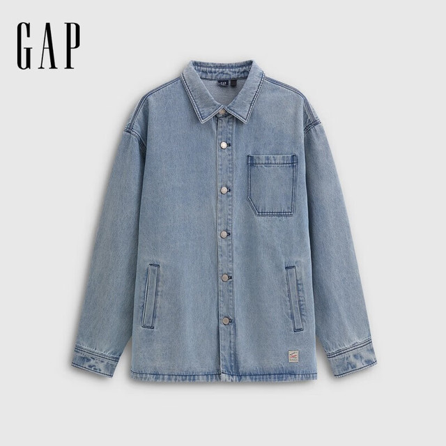 Gap 男女装2025秋季新款多口袋翻领宽松牛仔夹克休闲外套791855