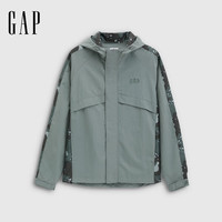 盖璞男装2025秋季logo迷彩拼接防泼水连帽夹克宽松外套730872 浅绿色 S (165/88A) 亚洲尺码