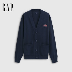 Gap 男装秋季款刺绣logo宽松V领口袋针织开衫叠穿外搭792156