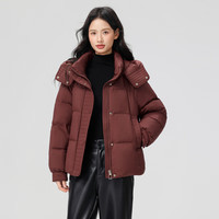 雪中飞2025冬女士羽绒服短款时尚暗花保暖韩版连帽气质保暖 茜棕红|1074 L /170/92A