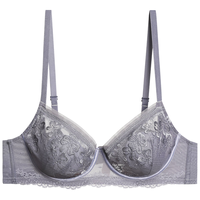 爱慕「花瓣内衣」性感蕾丝刺绣薄杯大胸显小文胸花盈AM138331鱼尾灰B70