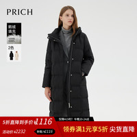 PRICH气质中长款羽绒服冬季新款保暖连帽厚外套 19黑色4V31M XS 155