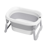 世纪宝贝（babyhood）儿童泡澡桶折叠浴桶 婴儿洗澡盆 【感温款/赠浴凳】330灰色 【0-10岁】折叠浴桶 感温款