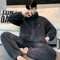 秋冬雪花绒可外穿男大码宽松加绒加厚暖绒保暖家居服睡衣套装