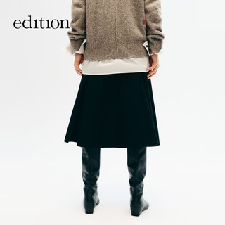 edition半身裙女2025冬季羊毛精纺西装百褶裙A字浪漫鱼尾裙 黑色 L