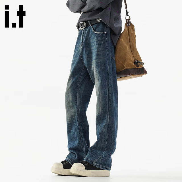 男士牛仔裤 高街阔腿裤