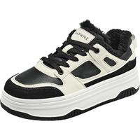 达芙妮 加绒板鞋女款2025冬季增高女鞋保暖雪地靴厚底百搭休闲运动鞋 米杏色 38