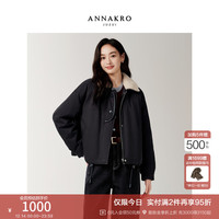 玖姿 ·安娜蔻玖姿安娜蔻摩登巴恩风颗粒绒翻领廓形短款鸭绒羽绒女2025冬季 丈青 S