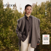 2025骆驼绒羊毛呢连帽大衣外套 中花灰色 S