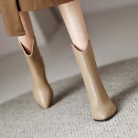 卡文 女士时尚尖头真皮中筒靴