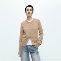 冬季山羊绒复古绞花修身毛织开衫