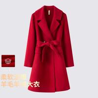 女士双面呢羊毛大衣 秋冬加厚西装领毛呢外套