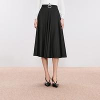 朗姿 集团旗下秋款高腰A字通勤中长大摆百褶半裙女线下商场同款