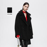 朗姿 纯色直筒两粒扣仿皮草外套气质简约优雅通勤风冬款女