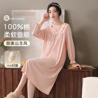 纤丝鸟 法式浪漫纯棉女士睡裙轻奢居家休闲连衣裙睡衣